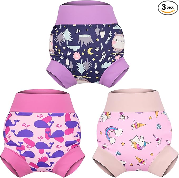MOEMOE Baby Reusable Swim Diapers 3Pcs Comfortable Waterproof Baby Swim Diapers for Girls Swim Lesson 3T