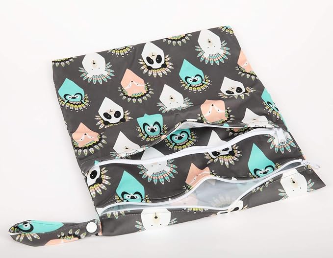 Medium Wet Dry Bag Baby Cloth Diaper Nappy Bag Reusable With Two Zippered Pockets (Native Animal)