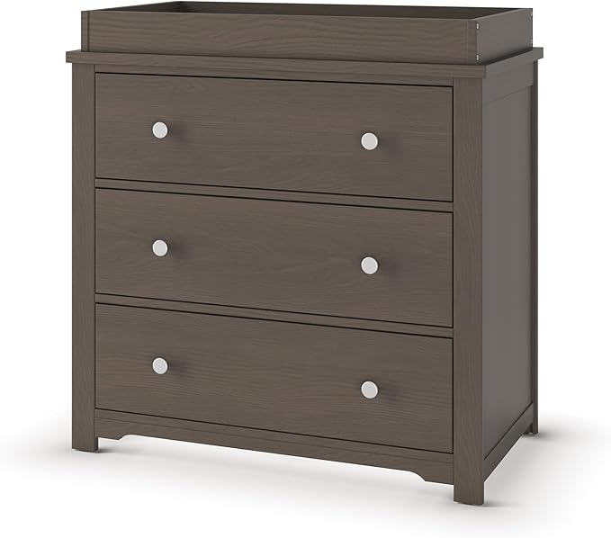 Child Craft Harmony 3-Drawer Dresser with Changing Table Topper, 38" W Nursery Dresser and Changing Station, Smooth Glides, Baby-Safe Finish, Dapper Gray