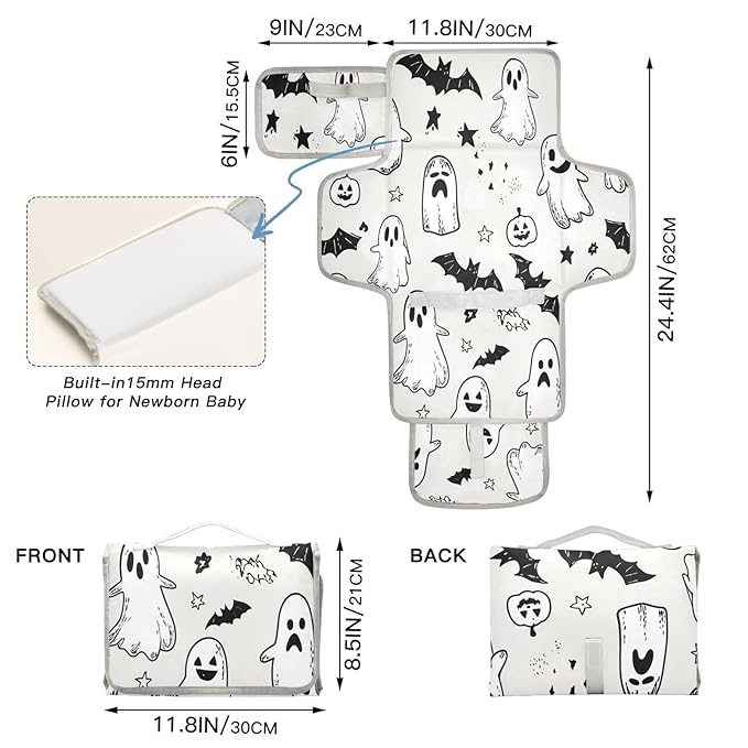 Graffiti Cute Ghosts and Bats Portable Changing Pad, Baby Changing Pad, Waterproof Diaper Changing Travel Bag for Boys and Girls