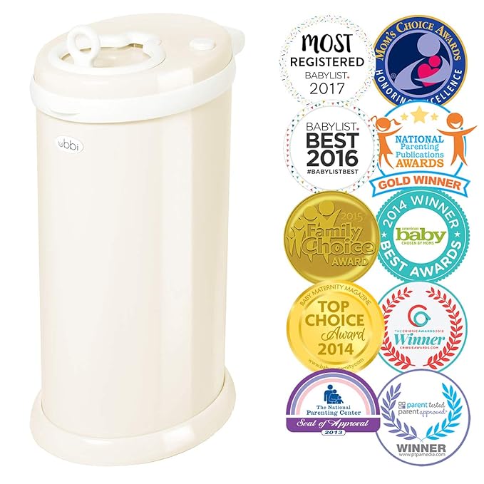 Ubbi Steel Diaper Pail and Refill Bags Bundle for Odor Control and Easy Disposal