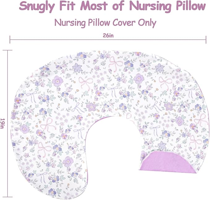 SWESEN Nursing Pillow Cover, 1 Pack Stretchy Slipcovers for Breastfeeding Pillows, Super Soft Removable Nursing Pillow Case for Baby Boy and Girls, Purple