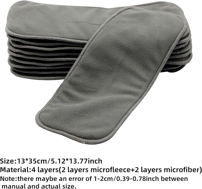 Microfiber Inserts for Cloth Diapers (10pcs-4 Layers Microfleece Inserts)