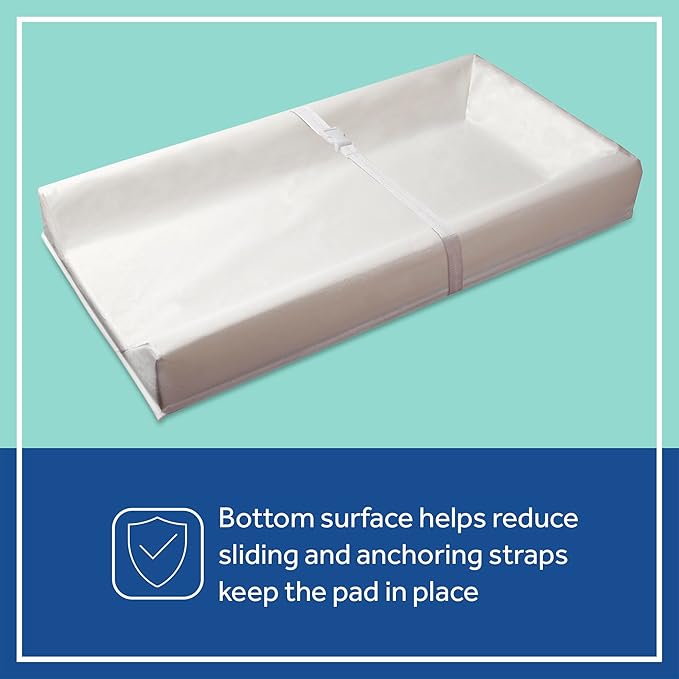 Sealy Baby Soybean Comfort Waterproof Diaper Changing Pad for Dresser or Table, Contoured 3-Sided, Wipeable Easy to Clean Surface & Durable Premium Foam, Made in USA, White, 32 x 16"