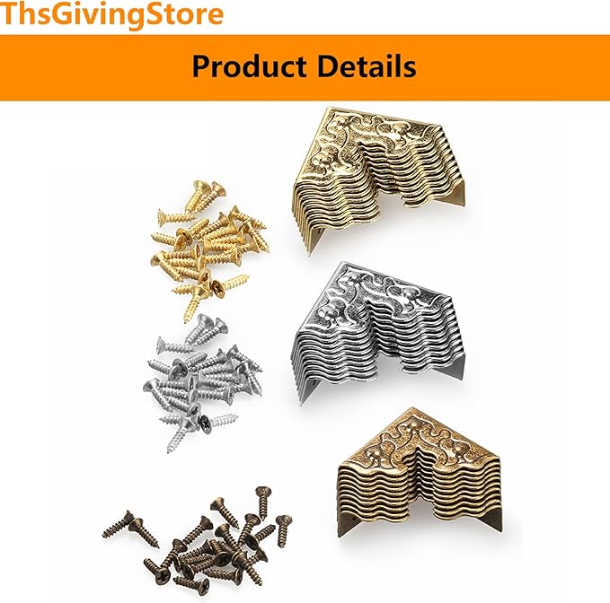 16 Pcs Table Corner Protectors, Silver Metal Antique Decorative Furniture Edge Corner Guards, 0.98x0.98x0.35inch Corner Pads Box Corner Decorative Edge Protector