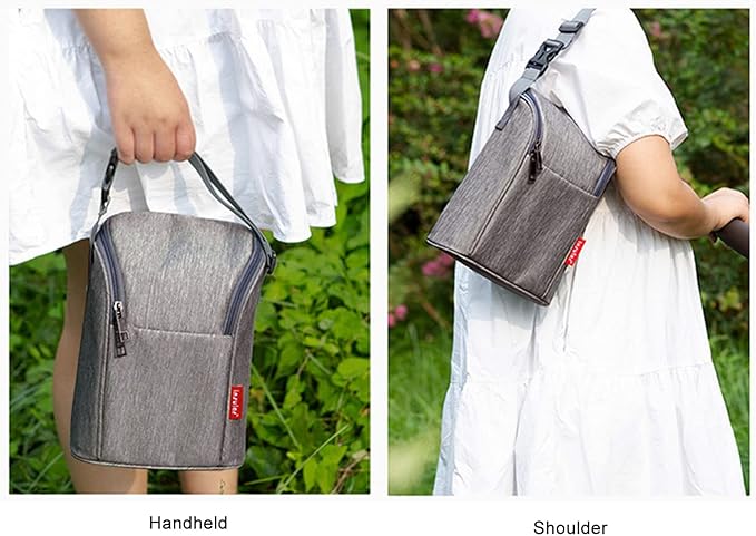 Marhynchus Nylon Baby Bottle Thermal Bag Portable Waterproof Storage Tote Pouch for Outdoor (grey)