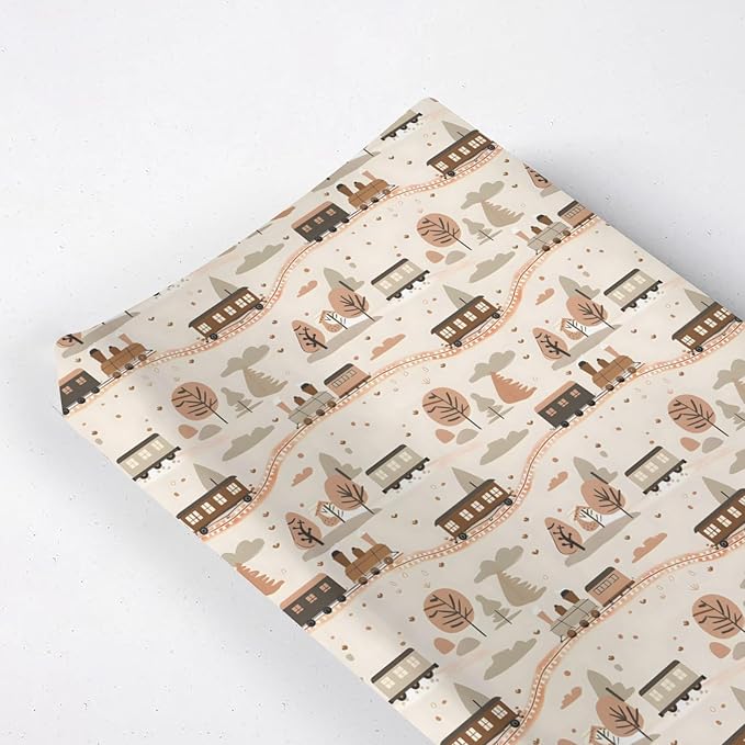 Cartoon Train Transportation Trees Pattern Baby Changing Pad Cover, Unisex Train Nursery Diaper Changing Table Pad Mat Sheet for Boys Girls-16x32
