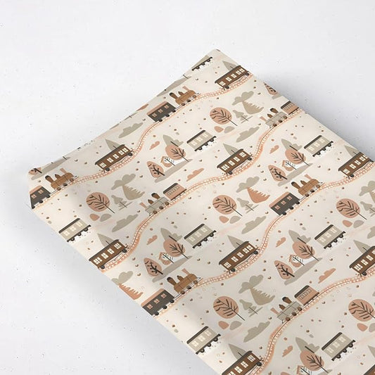 Cartoon Train Transportation Trees Pattern Baby Changing Pad Cover, Unisex Train Nursery Diaper Changing Table Pad Mat Sheet for Boys Girls-16x32
