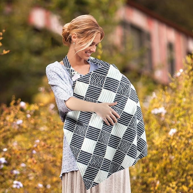 Nursing Cover for Mom Breastfeeding, Baby Privacy Nursing Covers Up Breathable Cotton with Ajustable Hoop for Mother (Black)