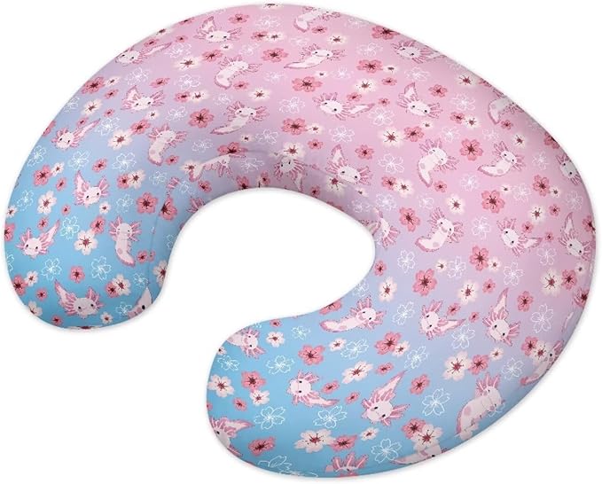 Pink Axolotl Feeding Pillow Cover Breastfeeding Pillow Covers for Breastfeeding Mom Soft Nursing Pillow Case Skin-Friendly U-Shaped Hidden Zipper Design