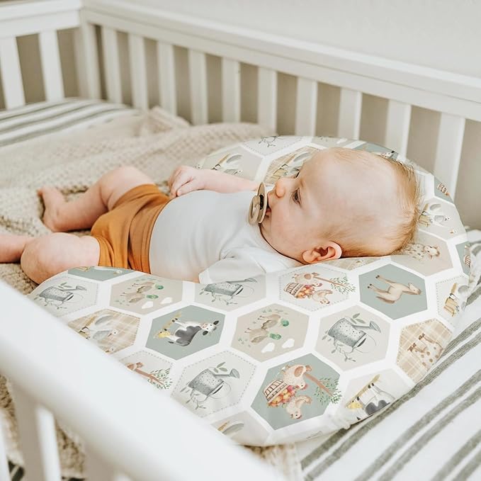 Farm Party Nursing Pillow Covers for Boy Girl Farm Cow Pig Horse Duck Chick Meadow Tractor Nursery Pillow Slipcover for Breastfeeding Pillows Farm Animals Life Soft Stretchy Cover for Newborn Infant