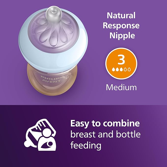 Philips Avent PPSU Natural Baby Bottles with Medium Flow Nipples (Flow 3), 9oz, with Decoration, SCY943/02, (Pack of 12)