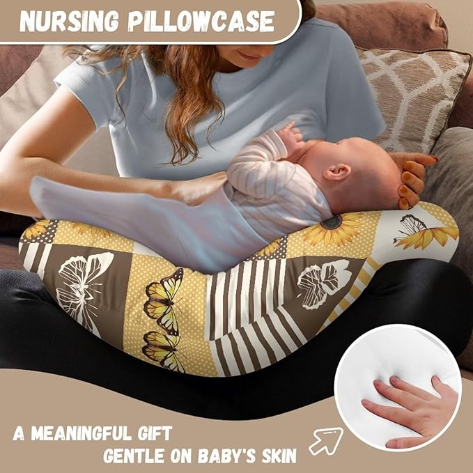 Butterfly Sunflower Nursing Pillow Cover, Fits The Original Support for Breastfeeding, Bottle Feeding, and Bonding Soft Comfortable Slipcover for Baby Girl and Boy