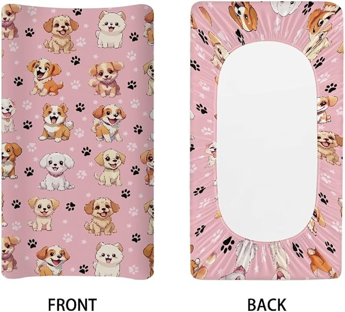 Dog Print Changing Pad Pink Baby Change Table Cover Boys Girls Breathable Soft Stretchy Changing Mat Sheets Cover Gifts Cute Birthday Gifts for Baby