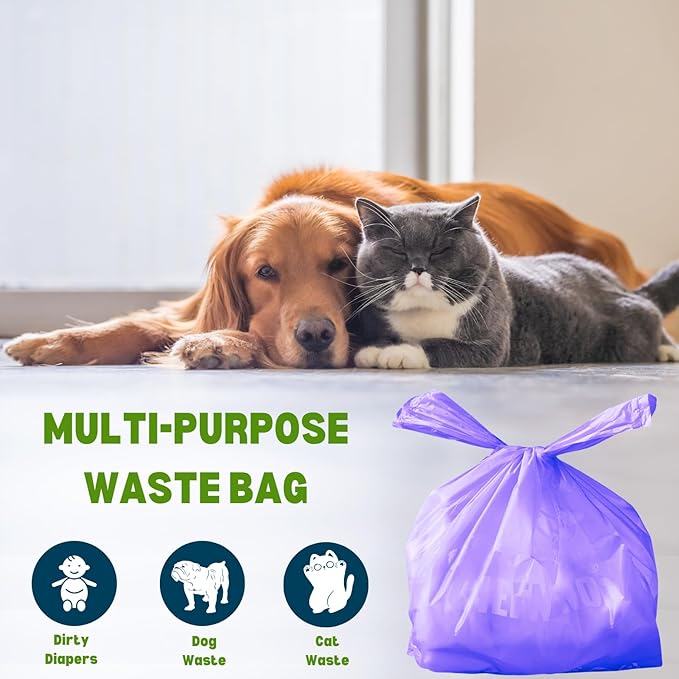 Disposable Baby Diaper Bags (500 Bags) Fresh Powder Scented Easy Tie Handles epi Eco-Friendly Diaper Disposable Sacks Dog Poop Bags Cat Litter Waste Bags (Fresh Powder, 500 ct.)