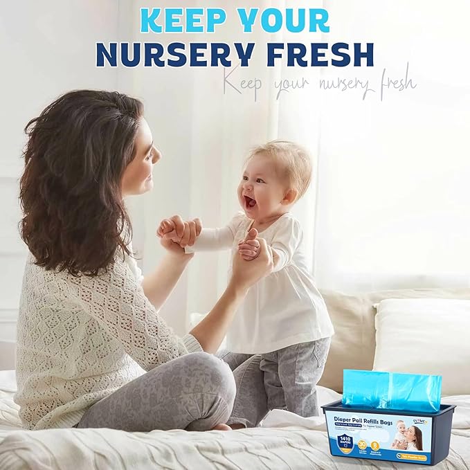 Diaper Pail Refill Bags 30 Bags Per Refill，Compatible with Genie Easy Roll Signature Diaper Pails Holds Up to 5640 Newborn Diapers Talc Powder Scent 7 Layer Odor Barrier,Scented,4PACK (120 Bags)