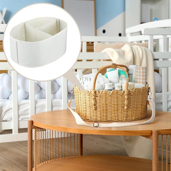 Baby Diaper Caddy Organizer Wicker Scalloped Rattan Basket with Handle Shoulder Strap and Removable Divider Wicker Caddy Basket for Diapers, Baby Shower Gifts, Newborn Essentials Must Haves