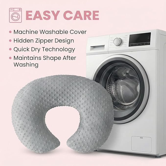 Nursing Pillow, Breastfeeding Pillows with Removable Cover for Mom with Breathable Filling, Ergonomic Baby Feeding Essentials for Bottle and Breastfeeding (Grey)
