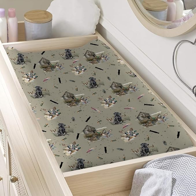 Wild Duck Hunting Hunter Baby Changing Pad Covers for Boy Girl 32''x16'' Mallard Ducks Reed Dogs Fitted Diaper Changing Pad Table Sheets Comfort Soft Breathable Baby Nursery Changing Table Mats