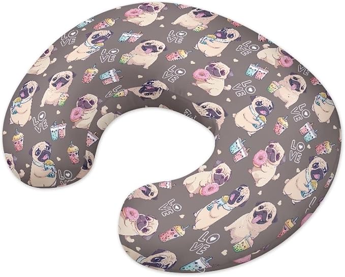 Pug Dog Nursing Pillow Cover Feeding Pillow Cover for Newborn Boys Girls Hidden Zipper Design Nursing Pillow Case U-Shaped Soft and Skin-Friendly
