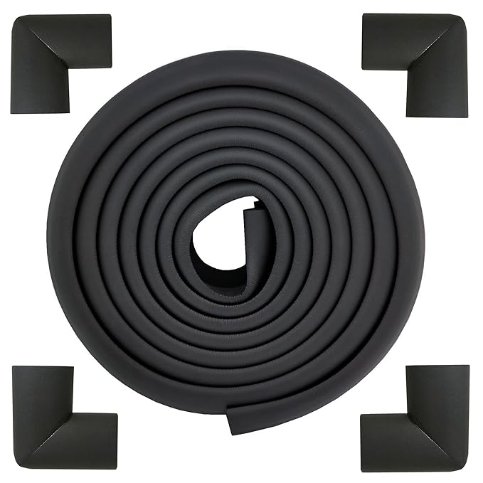 M2cbridge L Shape Extra Thick Furniture Table Edge Protectors Foam Guard (Black(13.1ft Edge + 4 Corners))
