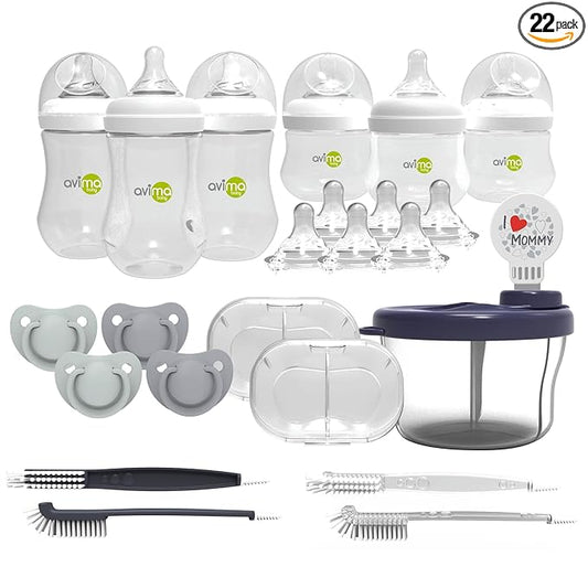 Anti Colic Baby Bottle Starter Set - 22 Pieces, Medium & Slow Flow Nipples, Infant Pacifiers, Formula Dispensers & More - Baby Bottle Sets for Newborn 0-6 Months