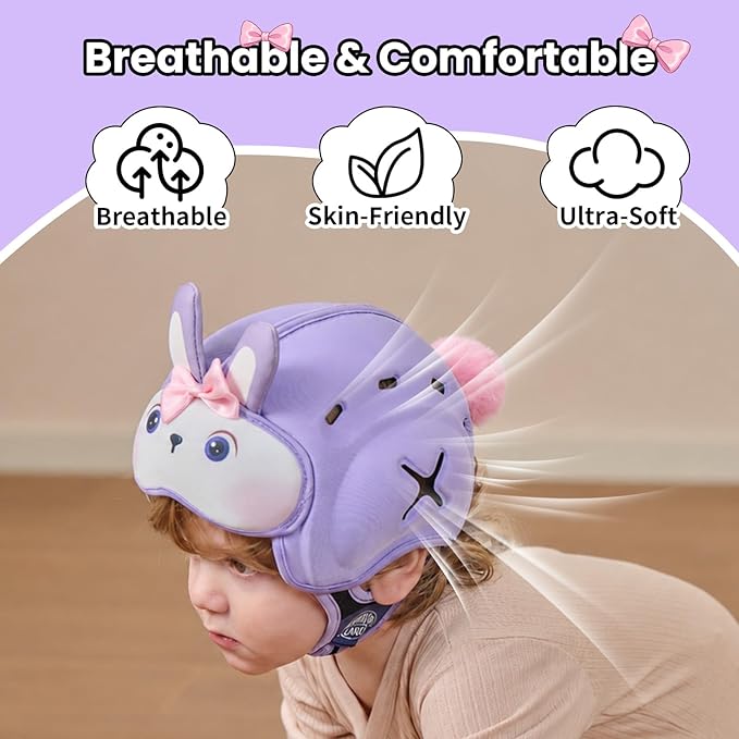 Mambobaby Baby Head Protector Helmet for Crawling and Walking, Breathable Soft Helmet, Ultra-Lightweight & Adjustable, Prevents Bumps Safety Helmet for Infants Toddlers 6-24 Months (Violet Bunny)