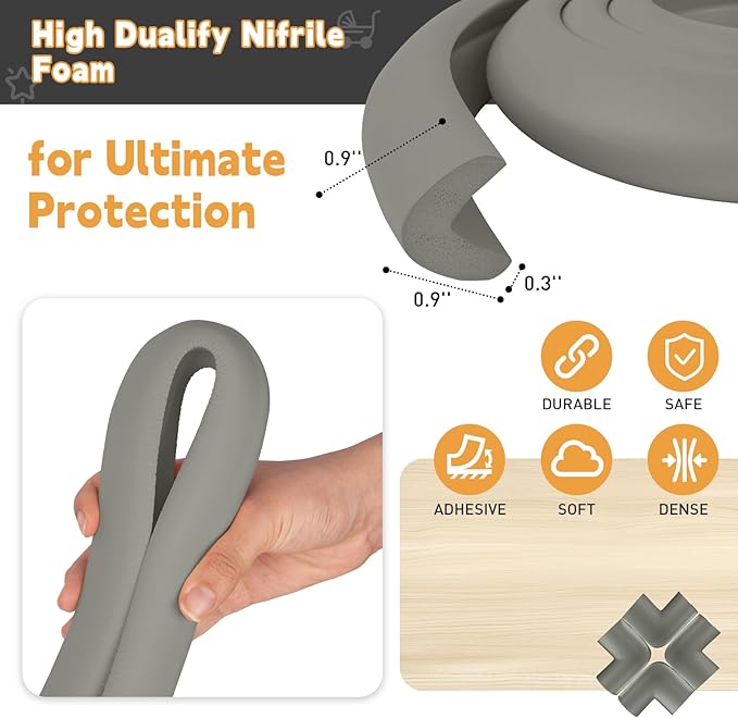Thick Corner Edge Protector for Baby Proofing, 6.56Ft Furniture Edge Bumper with 10 L-Shaped & Soft Foam Corner Guards,Adhesive Baby proofing Bumper for Table, Small Toddler Bed (Gray)