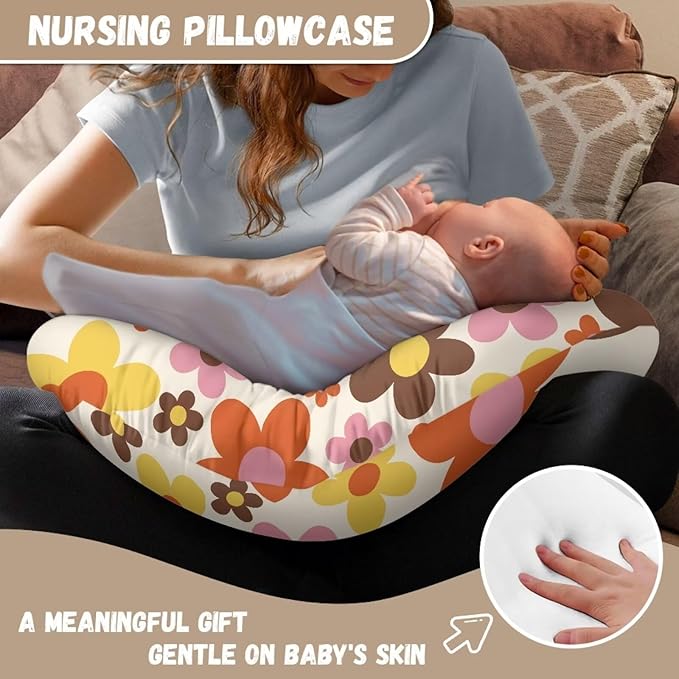 Cute Flowers Pillow Cover for Infant Snug Stretchy Nursing Pillow Case for Bottle Feeding, Breathable Easy to Clean (22"x18"x6")