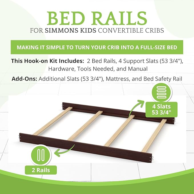 CC KITS Full-Size Conversion Kit Bed Rails Compatible with Simmons Kids Convertible Cribs by Delta Children - Solid Wood Rail - Toddler and Adult Bed Rail for Full-Size (Vintage Cherry, Hook-ON KIT)