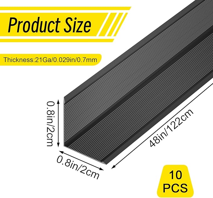 10PCS Black Aluminium Wall Corner Protector Guard 0.8x0.8x48” Corner Trim Molding L Metal Edge Protectors for Walls Corner Guards