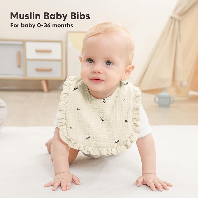 Bearmoss 8 Pack Muslin Baby Bibs for Drooling and Teething, Soft Bibs for Girls, Boys, Newborn