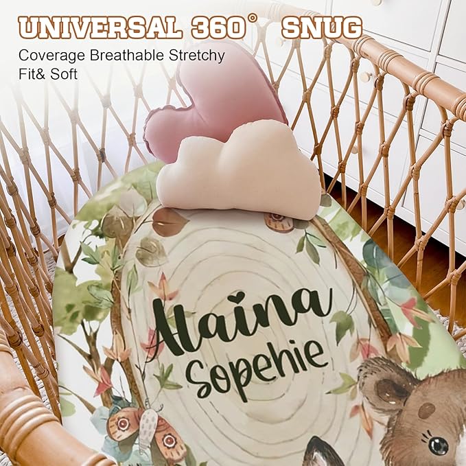 Personalized Baby Changing Pad Cover - 2 Piece Baby Pee Pad Cover Nursery Bedding with Name, Portable Animal Pattern Diaper Changing Pad Gifts for Infant