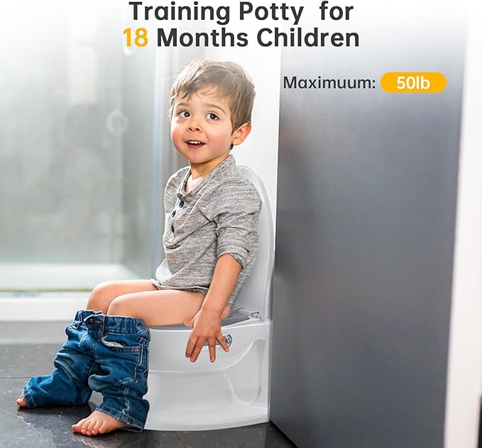 Potty Training Toilet for Baby, Realistic Potty Training Toilet with Soft Seat,Realistic Flushing Sound,Removable Pot,Storage Tank,Toilet Paper Holder,Splash Guard,Non-Slip for Toddler