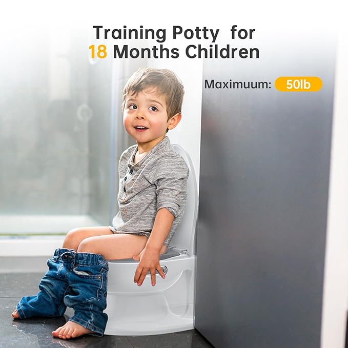 2-in-1 Toddler Potty Training Toilet, Baby Potty Training Toilet with Real Feel Flush & Wipes Storage, Portable Non-Slip Children Toilets Chair with Paper Holder