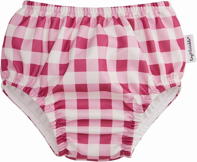 Tiny Twinkle Pull-Up Reusable Swim Diapers 2-Pack | Waterproof and UPF 50+ Sun Protection | Lightweight and Absorbent | Machine Washable(Raspberry Gingham,Bubblegum Bows,0-6M)