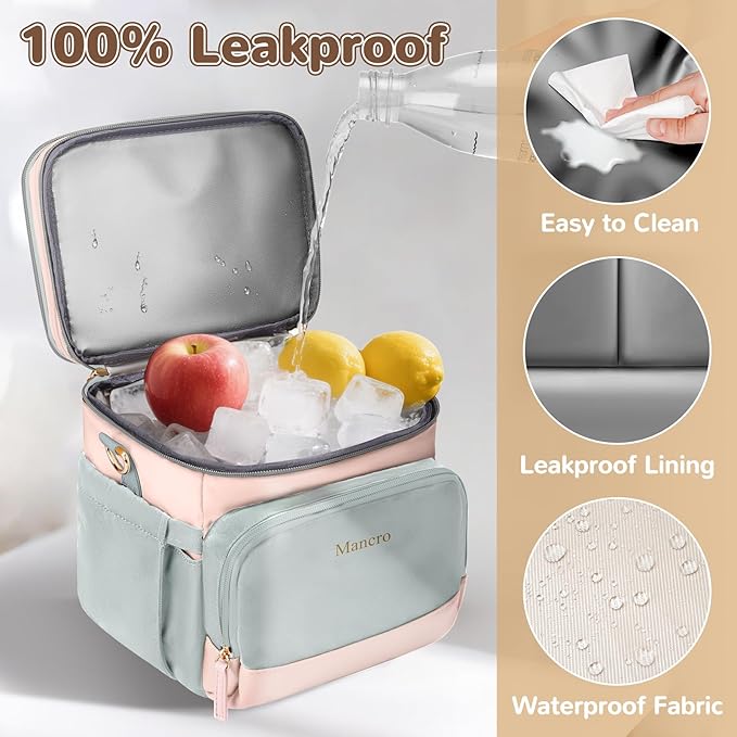 Mancro Expandable Breastmilk Cooler Bag Fits 6 Bottles Up to 9 Oz, Double Layer Breast Milk Travel Bag with Ice Pack, Wearable Breast Pump Bag with Stroller Straps for Nursing Moms, Pink and Grey