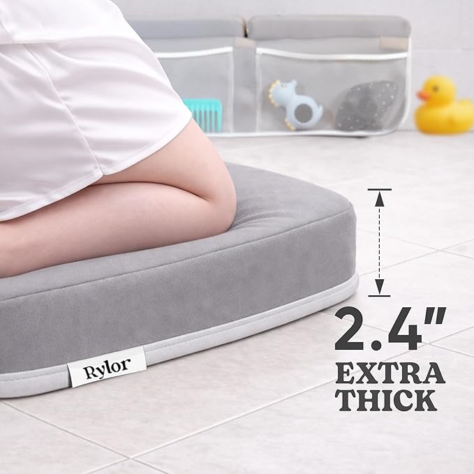 Rylor Premium Baby Bath Kneeler Mat & Elbow Rest Pad Set – Comfortable Bath Kneeler and Elbow Kneeling Rest Pad for Parents, Extra Long 26'', 2.4'' Thick, Non-Slip Support for Easy Bath Time (Gray)