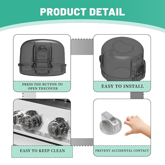 Kids Stove Knob Safety Cover 5-Pack Baby Resistant Kitchen Oven Knob Lock Universal Gas Burner Child Resistant（Black）