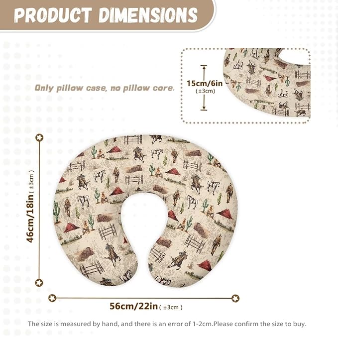 Baby Nursing Pillow Cover Western Horse Cactus Printed Soft Breastfeeding Pillow Cover for Newborn Infant, Soft Comfy Nursery Bottle Pillowcases Nursing Pillow Slipcover for Boys Girls