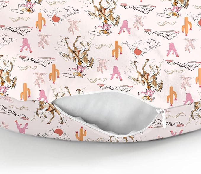Cute Pink Cowgirl Nursing Pillow Covers for Girl Western Cowgirls Horse Cactus Mountain Sunset Nursery Slipcovers for Breastfeeding Pillows Wild West Desert Soft Stretchy Cover for Newborn Infant