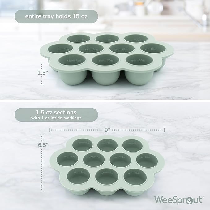 WeeSprout Silicone Freezer Tray with Clip on Lid Perfect Food Storage Container for Homemade Baby Food, Vegetable, Fruit Purees, and Breast Milk (Bright Green, Ten 1.5 Ounce Sections)
