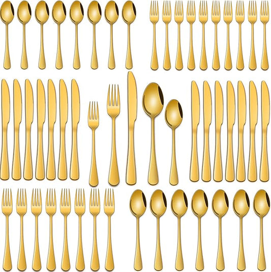 DEHOV 30 PCs Gold Flatware Sets Service For 6 Person,Shiny Gold Stainless Steel Silverware Sets Dinner Knives Fork And Spoons For Home Party And Wedding