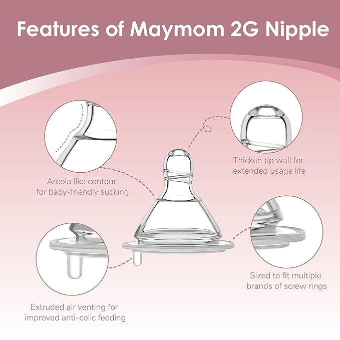 Maymom 2nd Gen. Silicone Nipple Fast Flow, 4pc; Compatible with Spectra/Motif Luna/Maymom Widemouth Bottles