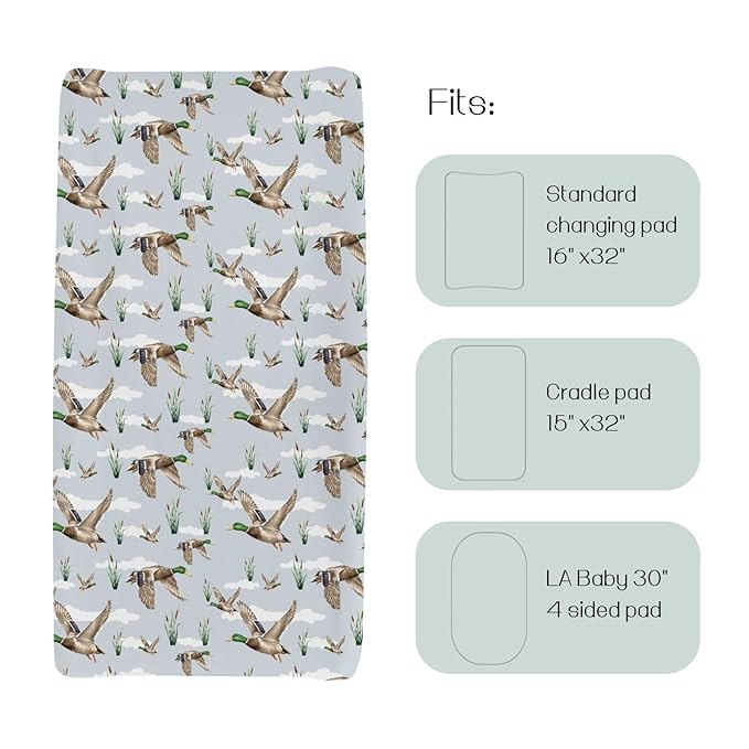 HawSkgFub Duck Hunting Mallard Hunter Changing Pad Cover for Baby Boys, Wild Animal Bird Reeds Blue Diaper Change Table Covers, Soft Stretchy Safe Snug Fitted Changing Mat Sheets Fit 32"/34" x 16"
