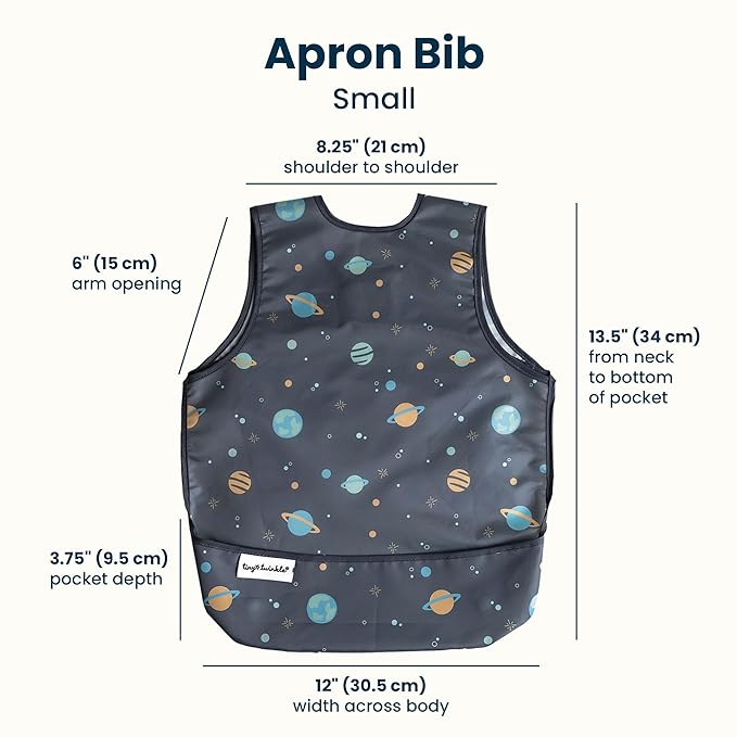 Tiny Twinkle Mess Proof Baby Bib for Boys | Waterproof Toddler Bib for Eating | Baby Apron for Feeding, Machine Washable | Perfect Shower Gift (Space, 6–24M)