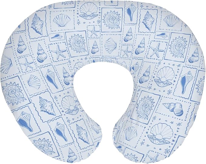 Blue Seashells Baby Nursing Pillow Covers for Boy Girl Boho Beach Conch Nursery Feeding Pillowcase for Breastfeeding Pillows Pastel Summer Coastal Soft Stretchy Removable Cover for Newborn Infant