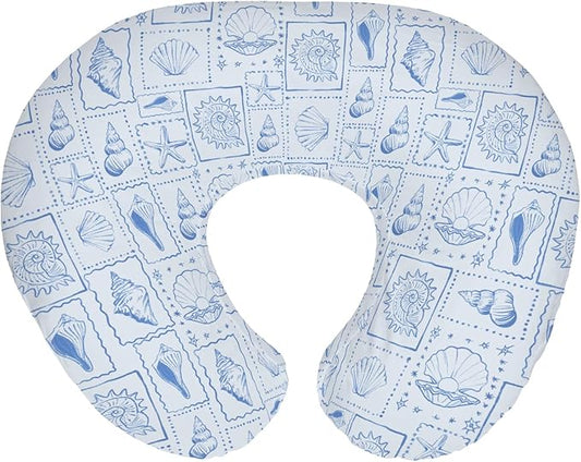 Blue Seashells Baby Nursing Pillow Covers for Boy Girl Boho Beach Conch Nursery Feeding Pillowcase for Breastfeeding Pillows Pastel Summer Coastal Soft Stretchy Removable Cover for Newborn Infant