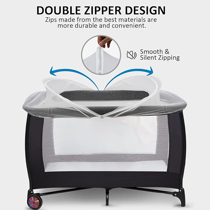 Mosquito Net for Pack n Play, Pack and Play Cover, Travel Crib Net to Keep Cats Out, Crib Tent with 2-Way Zipper for Playpen, Mini Crib, White