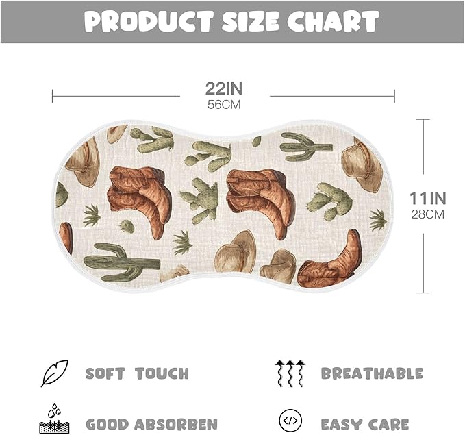 Western Cowboy Boot Retro Burp Cloths Baby Boys Girls Absorbent Soft Cotton Burping Cloths Rags, 4 Pack